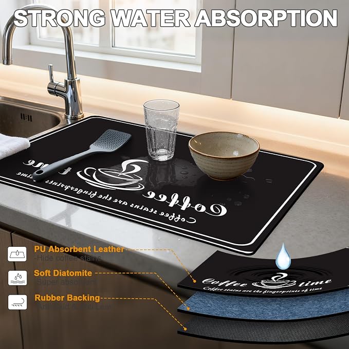 Dish Drying Mats for Kitchen Counter, Waterproof Coffee Mat for Countertop - Image 4
