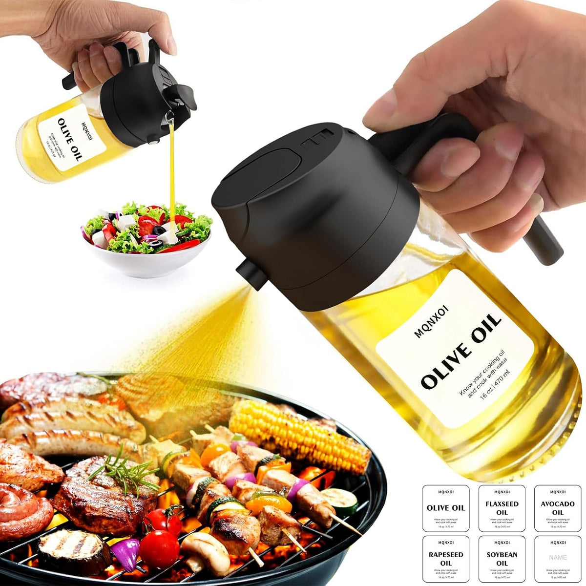 2 in 1 Glass Oil Sprayer & Dispenser,16oz/470ml Olive Cooking, Air