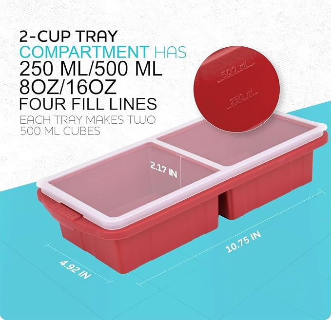 Silicone Freezer Tray With Lid-Soup Freezer Container molds-Large Ice Cube Tray - Image 7