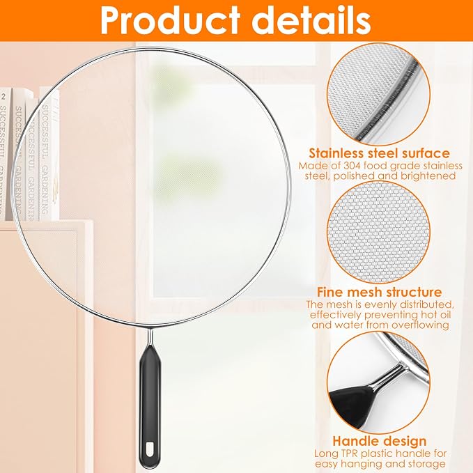 3 Pcs Splatter Guard with Handle Stainless Steel Mesh Splatter Screen - Image 6
