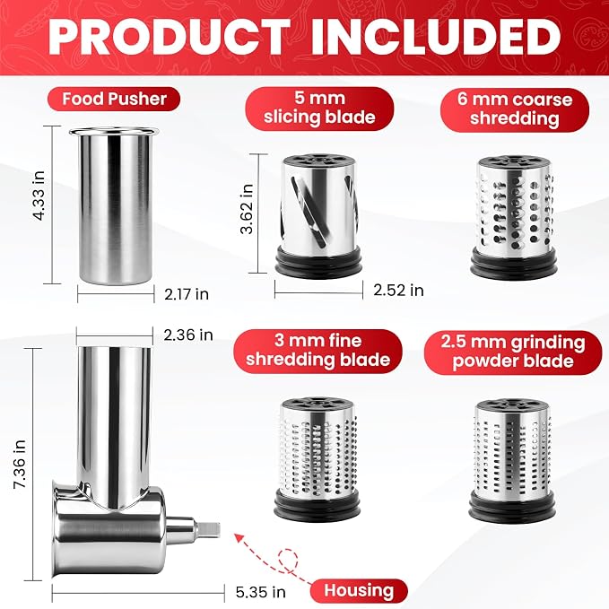 KITOART Stainless Steel Slicer Shredder & Cheese Grater Attachment - Image 2