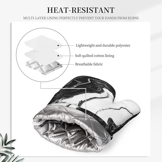 Oven Mitts and Pot Holders Marble Black White Liquid Abstract Silicone Kitchen - Image 4