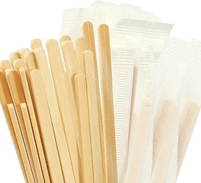 500pcs Bamboo Coffee Stirrers Individually Wrapped, 5.5 Inch Disposable Wood by WANKEYI