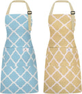 2 Pieces Aprons for Women with Pockets, Cotton Linen Waterproof Kitchen Cooking by Riqiaqia