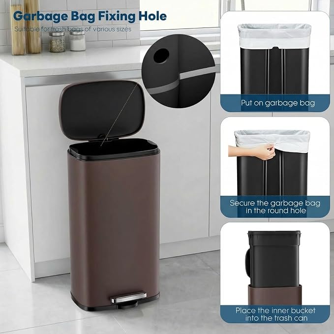 8 Gal Kitchen Trash Can, 30L Recycling or Garbage Bin, Brushed Stainless Steel - Image 6