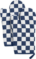 Ohocut Navy Blue Checkered Oven Mitts Heat Resistant, Vintage Retro by Ohocut