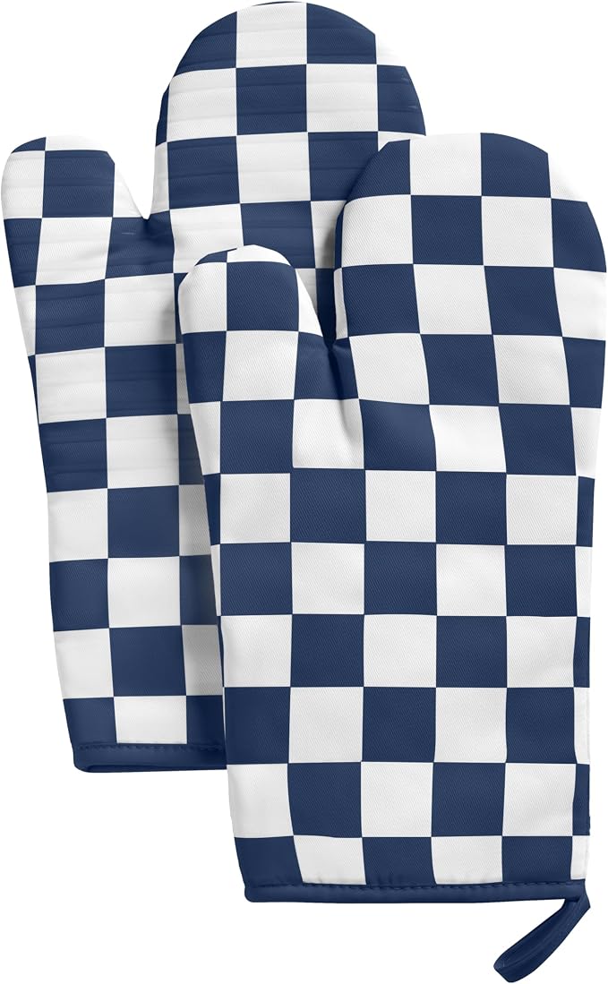 Ohocut Navy Blue Checkered Oven Mitts Heat Resistant, Vintage Retro by Ohocut