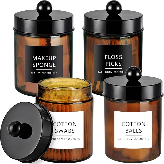Amolliar Amber Glass Qtip Holder, Apothecary Jars by Amolliar