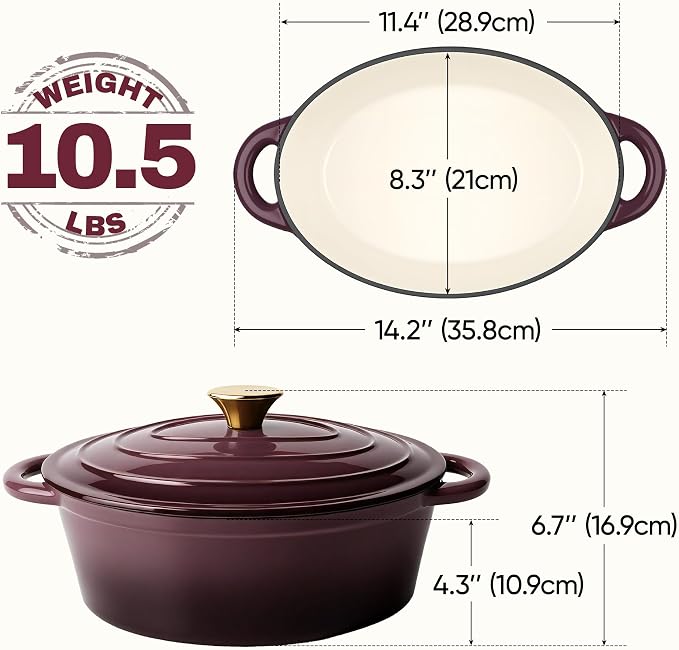 Oval Dutch Oven for Bread Baking, 4.5 Quart Non Stick Enameled Cast Iron Dutch - Image 3