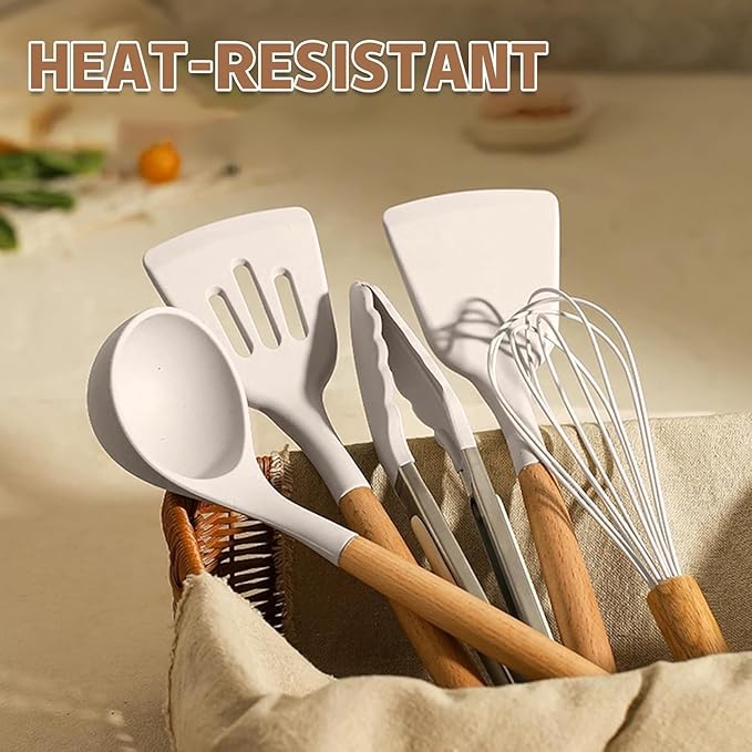 Umite Chef Kitchen Cooking Utensils Set, Wooden Handle Silicone Kitchen Gadgets - Image 6