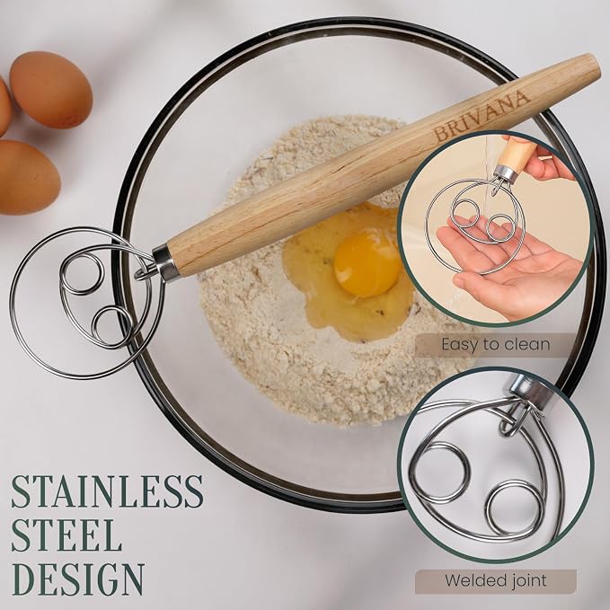 13-Inch Danish Dough Whisk, Wooden Handle - Image 7