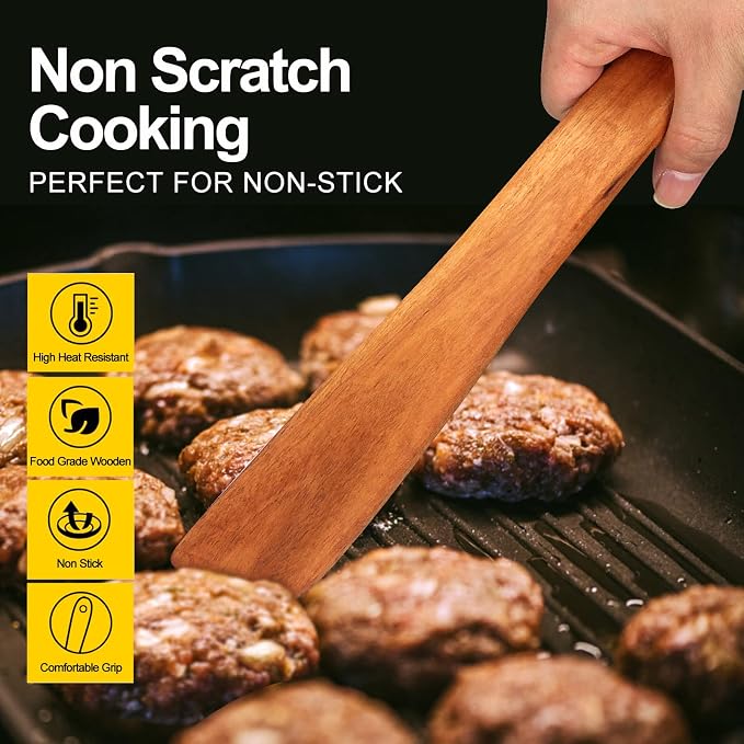 6 Pack Teak Wooden Spoons for Cooking Utensil Set Best Wood Non Toxic Spatula - Image 6