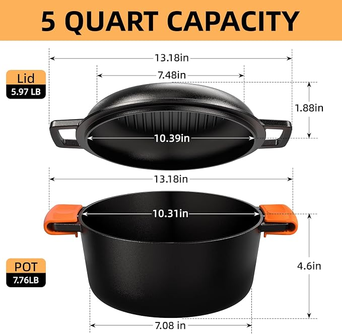 Cast Iron Dutch Oven Pot with Skillet Lid – Pre-Seasoned – Skillet Lid Cooking - Image 3