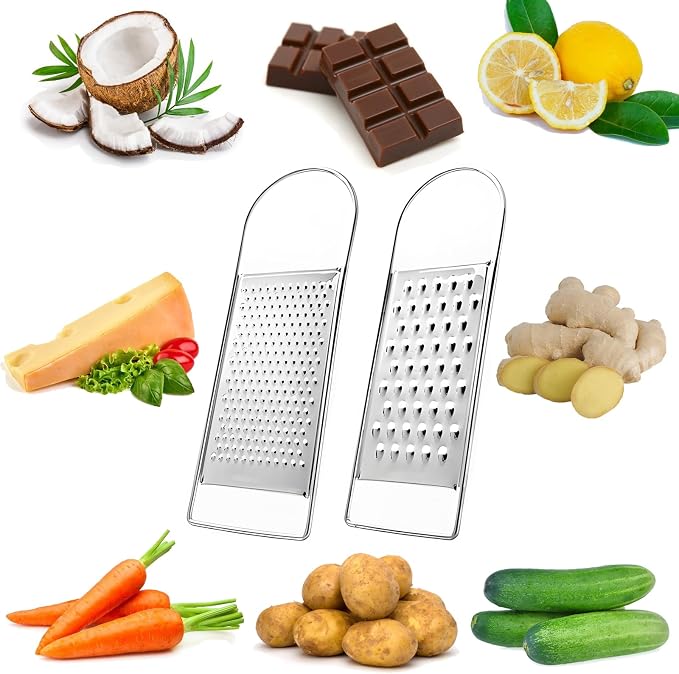 2 Pack Cheese Grater Handheld, Flat Coarse Stainless Steel Food Graters - Image 5