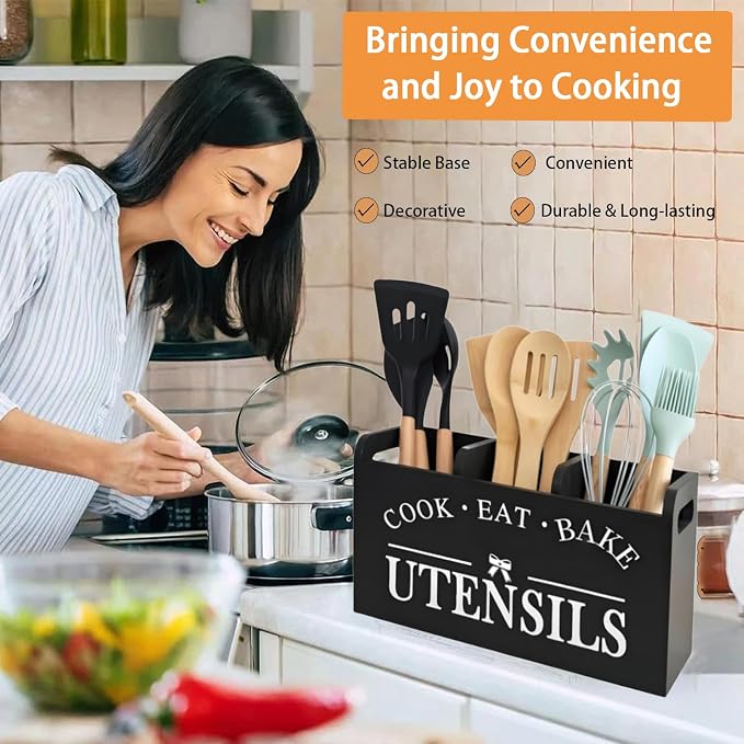 Utensil Holder, Wooden Utensil Holder - Image 2