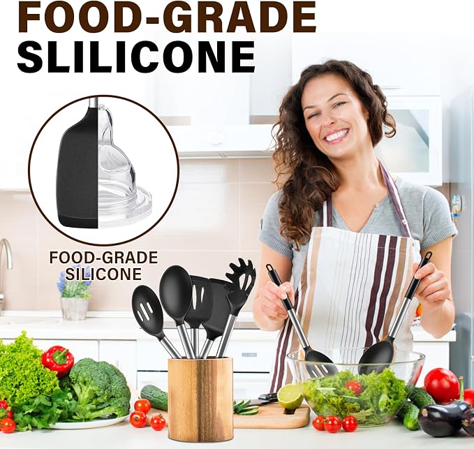 5Pcs Silicone Cooking Utensils Set, Heat Resistant Kitchen Tools Include - Image 6