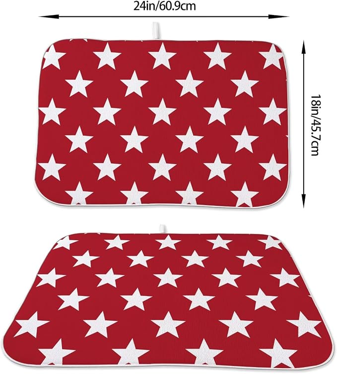 4th of July Dish Drying Mat 18 x 24 inch Independence Day Red Stars Decorative - Image 2