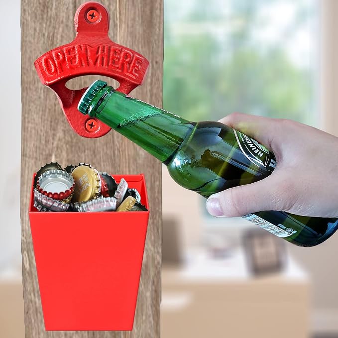 Red Cast Iron Beer Bottle Cap Opener Wall Mounted Soda Opener - Image 4