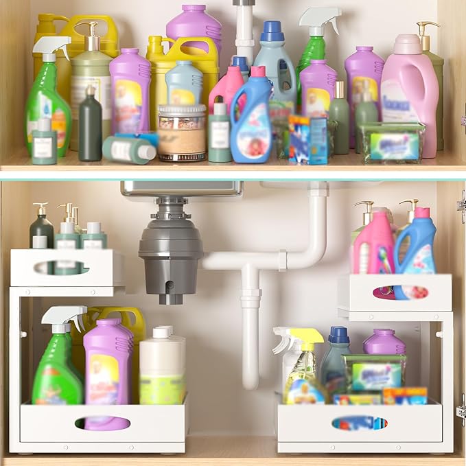 Under Sink Organizer, Extra-Wide Upgrade, 1 Pack 2 Tier Metal Slide Out Cabinet - Image 7