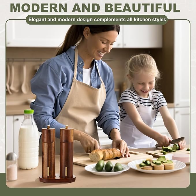 Wooden Salt and Pepper Grinder Set 8 Inch Manual Salt and Pepper Mill - Image 8