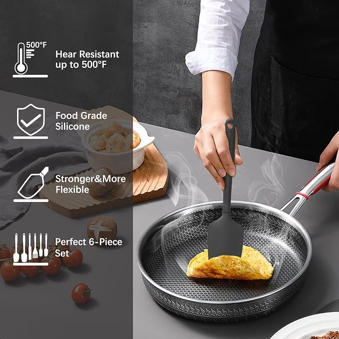 Silicone Spatula Set, 6 Pieces Food Grade Kitchen Utensils - Image 5