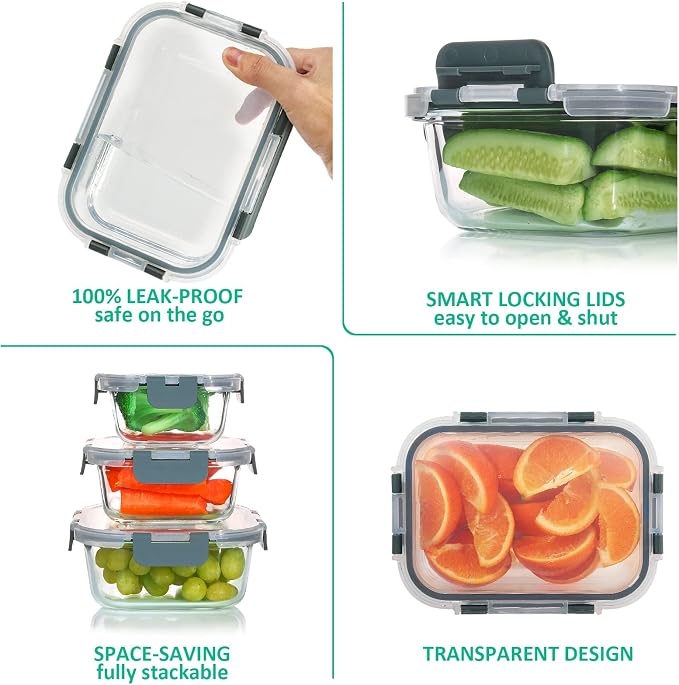 KOMUEE 24 Pieces Glass Food Storage Containers Set, Meal Prep Containers - Image 4