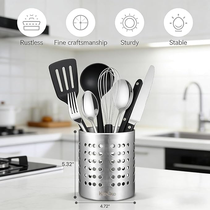 KSENDALO Small Stainless Steel Utensil Holder, SUS304 Silverware Utensil Drying - Image 2
