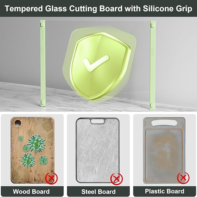2PCS Glass Cutting Board with Silicone Grip, 80% Stronger Shatter Resistance - Image 8