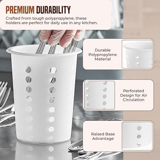 OCS Parts Perforated Utensil Drying Cups | White | Set of 3 | Plastic Flatware - Image 4