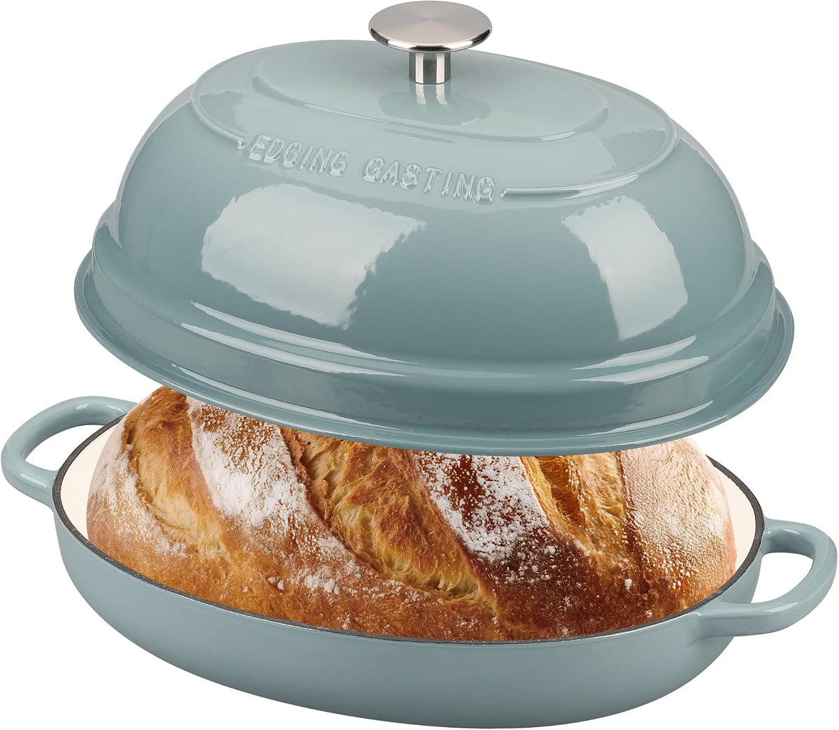 EDGING CASTING Enameled Oval Cast Iron Dutch Oven Pot with Lid, Bread