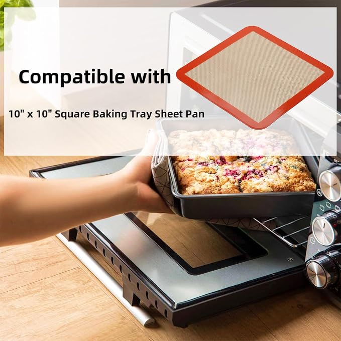 Square Silicone Baking Mats for 10 Inch Cake Pan, 9.65"Square Food Grade - Image 5