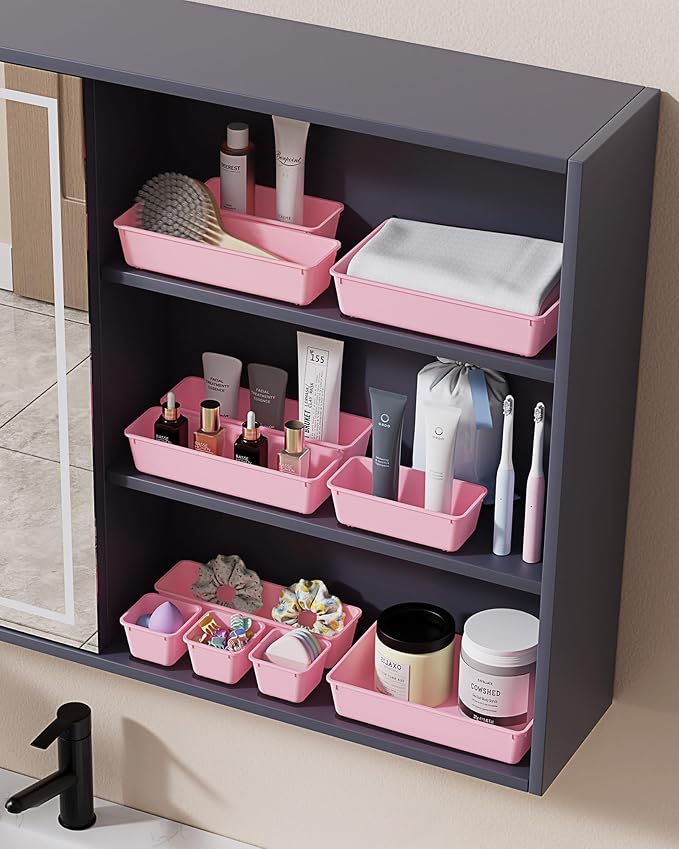 BiuLeon 25 PCS Plastic Drawer Organizers Set, 4-Sizes Vanity and Makeup - Image 6