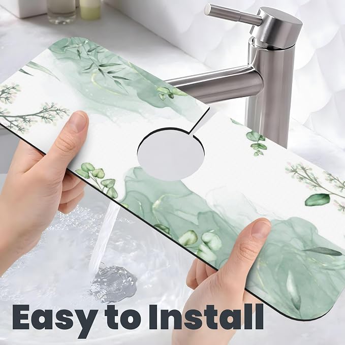 Watercolor Green Leaf Floral Dish Drying Mat - Image 8