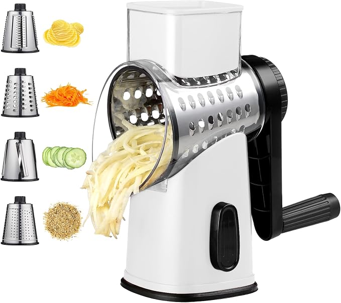 Rotary Cheese Graters with 4 Blades, Hand Crank Cheese Grater with Waffle Slicer by Unknown
