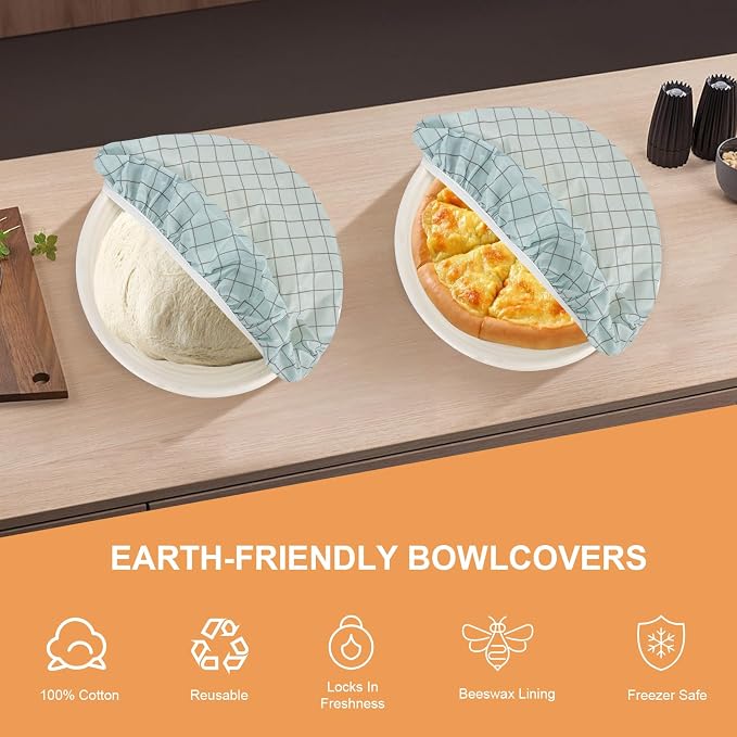 Reusable Bowl Covers for Bread Proofing（2 Large）- Cotton Beeswax Bowl Covers - Image 3