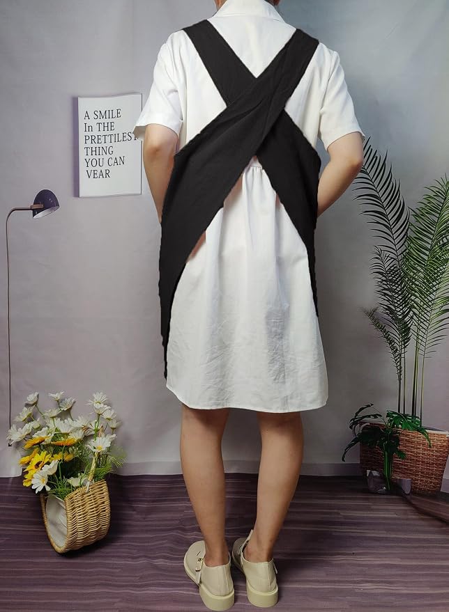 Cotton Cross Back Aprons Solid Color Cooking Kitchen Garden Smock - Image 6