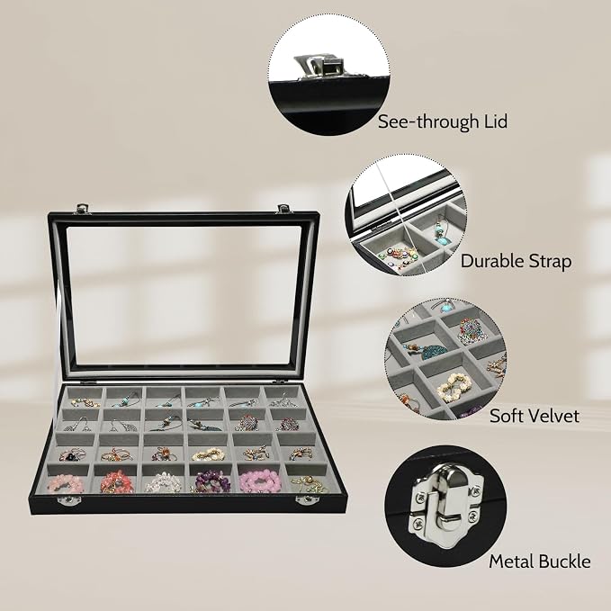 Stratalife Earring Organizer Velvet Jewelry Organizer Box 24 Grid Earring Tray - Image 5