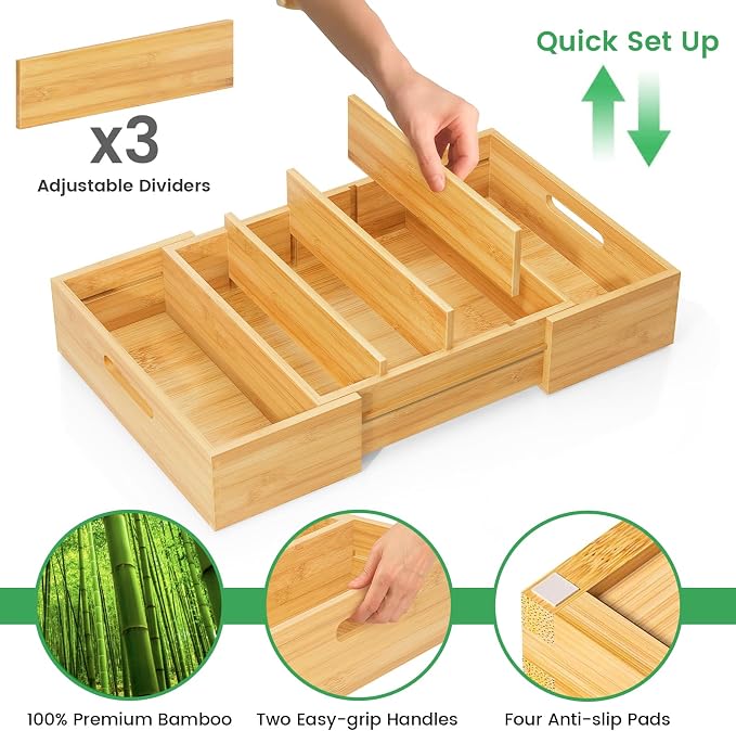 Kiasthome Expandable Bamboo Lid Organizers Inside Cabinet, Kitchen Cabinet - Image 5