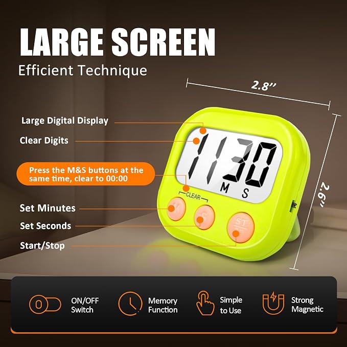 6 Pack Digital Kitchen Timers for Cooking Magnetic Timer for Cooking Loud Alarm - Image 3