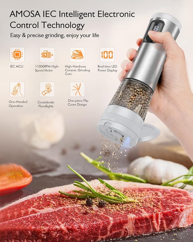 Electric Salt and Pepper Grinder Set, Upgraded 2-Speed Setting, External 5 - Image 2