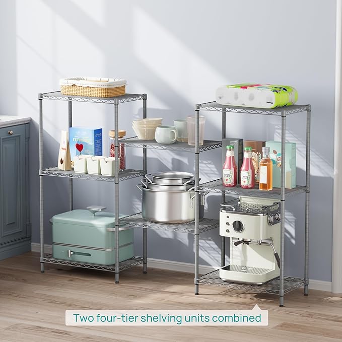 SINGAYE 4 Shelves Adjustable Storage Shelf Wire Shelving Rack Bathroom Standing - Image 4