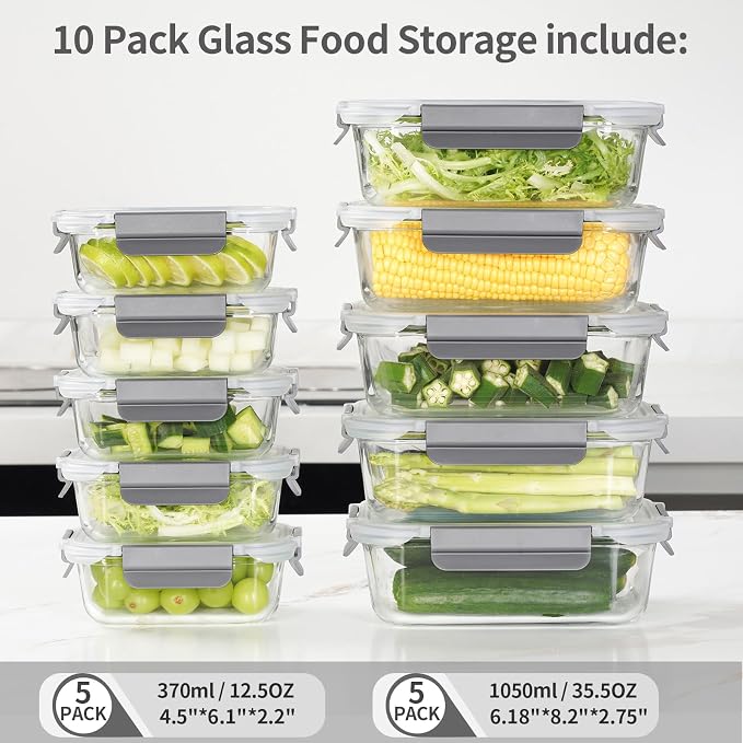 AILTEC 10 Pack Glass Meal Prep Containers, Glass Food Storage Containers - Image 3