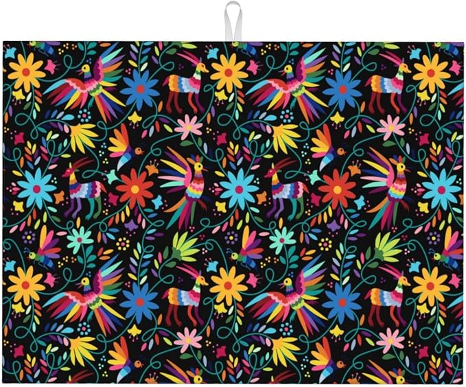 Mexican Colorful Bird and Floral Abstract Dish Drying Mats by Unknown