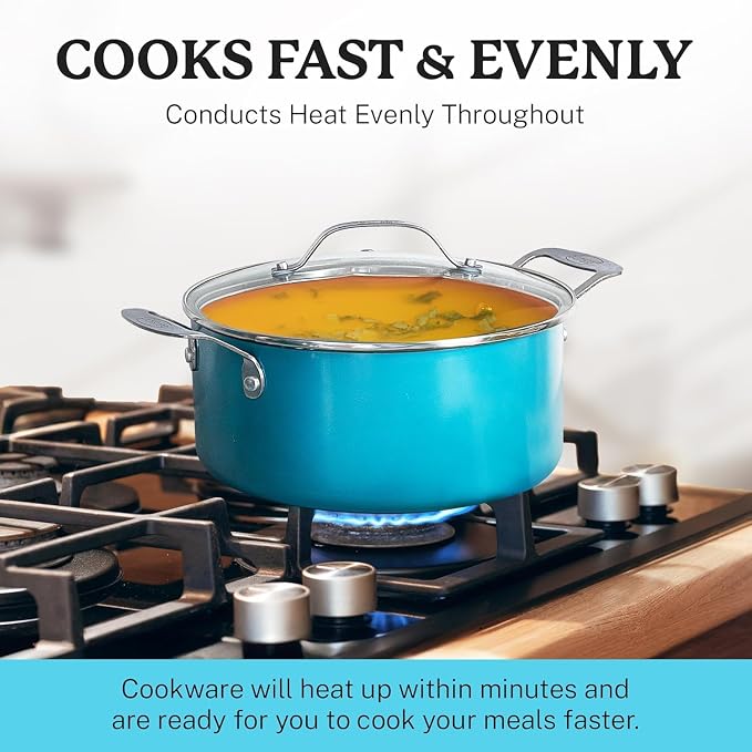 Gotham Steel Aqua Blue Pots and Pans Set, 12 Piece Nonstick Ceramic Cookware - Image 5