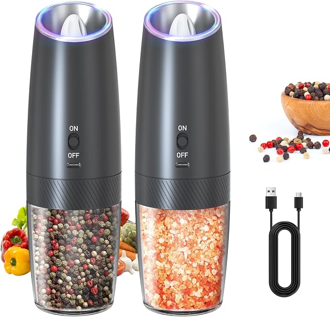 CIRCLE JOY Rechargeable Electric Salt and Pepper Grinder Set Gravity Salt and by CIRCLEJOY