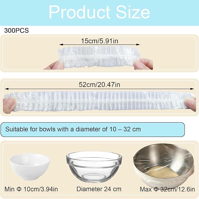 300pcs Plastic Bowl Covers Food Cover, Food Fresh Keeping Bags Elastic Reusable - Image 2