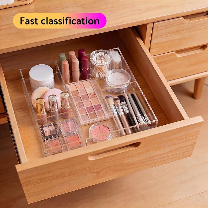HIIMIEI Acrylic Drawer Organizer, 6 Section Clear Makeup Tray Organizer - Image 4