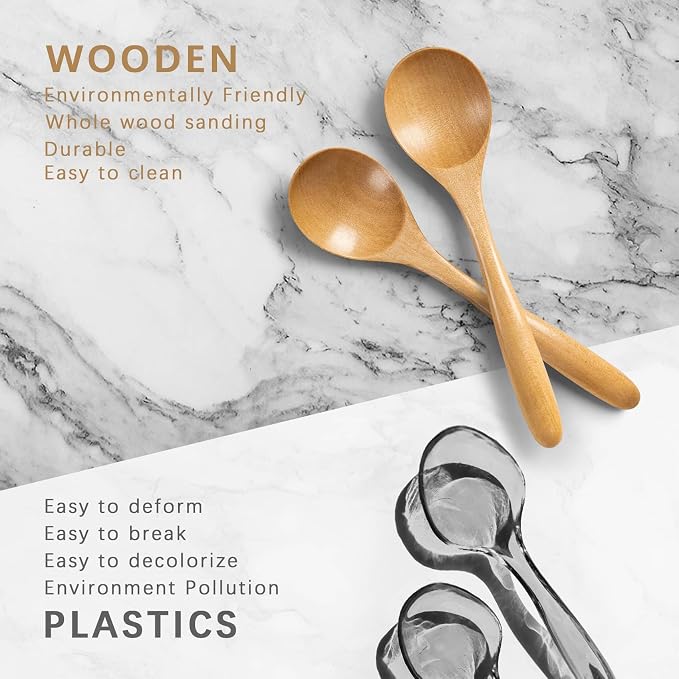 2 PCS Wooden Spoons for Honey, 6.7 inch Small Wooden Spoons - Image 3