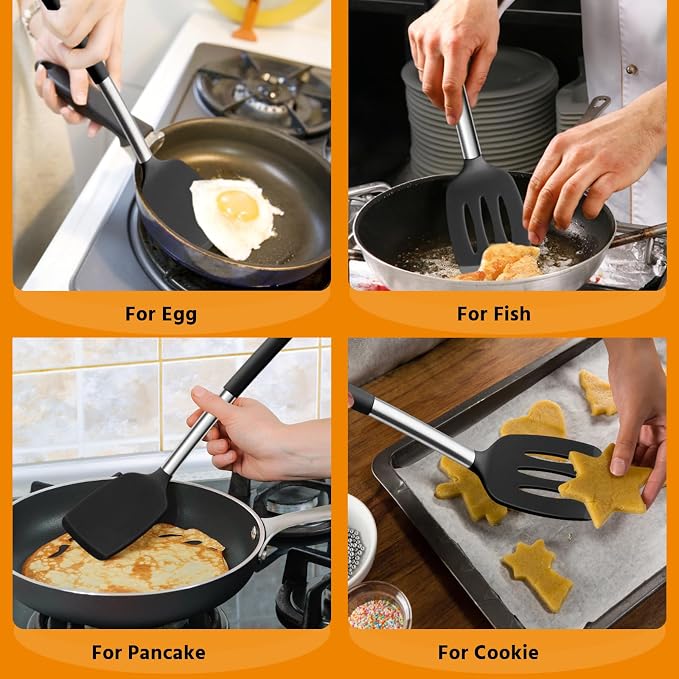 E-far Silicone Spatula Set of 2, Solid & Slotted Turner - Image 6