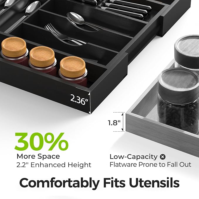 Bamboo Kitchen Drawer Organizer, Expandable Silverware Organizer - Image 4